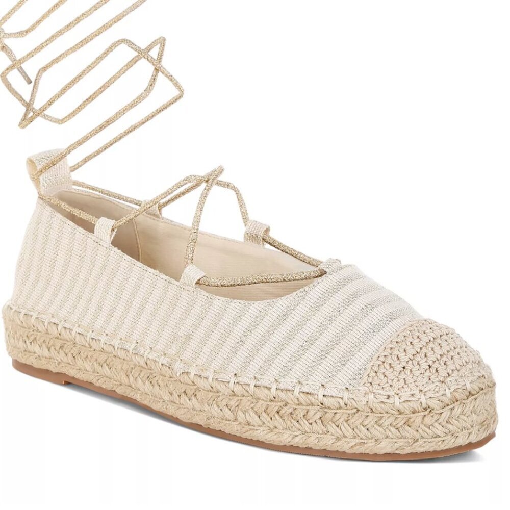 London Rag NWOT SZ6 Gold Stripe Oplin Womens Espadrille Shoes Cottage Boho Comfy